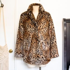 Kate Faux Vegan Leopard Fur Jacket Coat